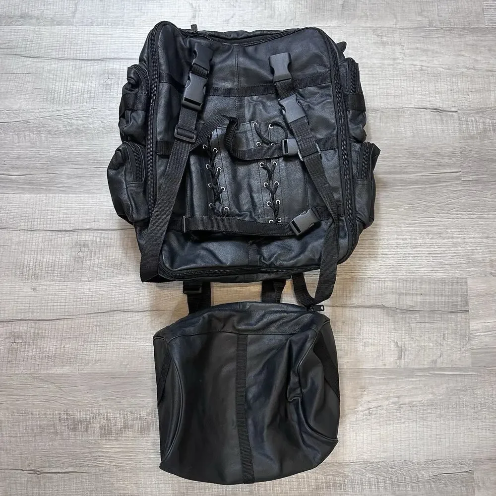 2 Piece Black Leather Expandable Motorcycle Sissy Bar Bag Waterproof Travel